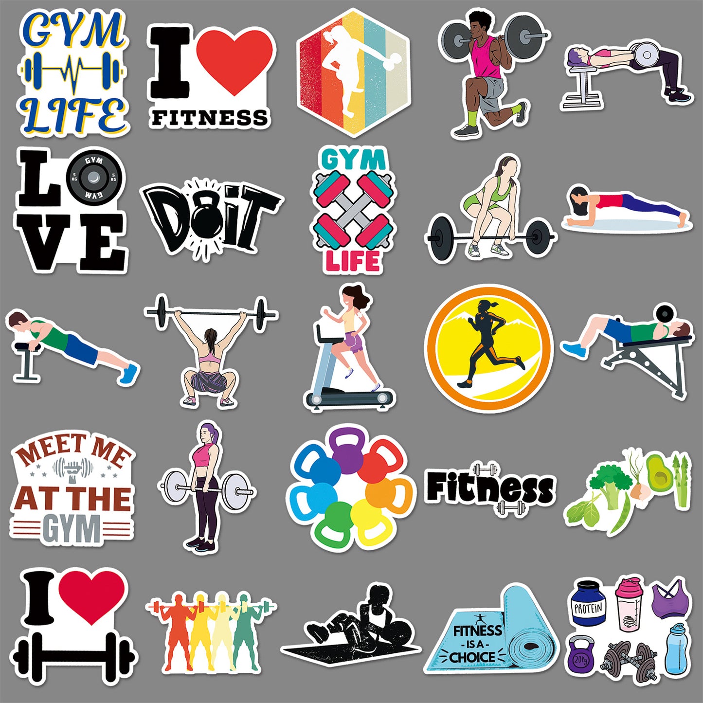 50PCS Fitness Cartoon Stickers | Waterproof & Durable | Personalized DIY | Motivational Weight Loss Life
