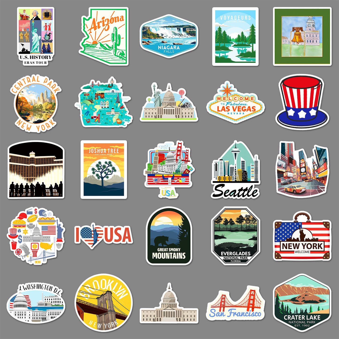 50 PCS American Travel Graffiti Stickers | Custom Decor for Luggage, Water Bottles, Phone Cases & More | Unique USA Vacation Stickers for Personalization
