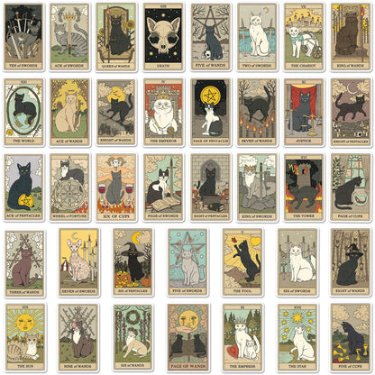 Cat Tarot Stickers Pack – 78 Waterproof Vinyl Decals for DIY Skateboards, Laptops & Luggage | Unique Tarot Cat Art for Cat Lovers