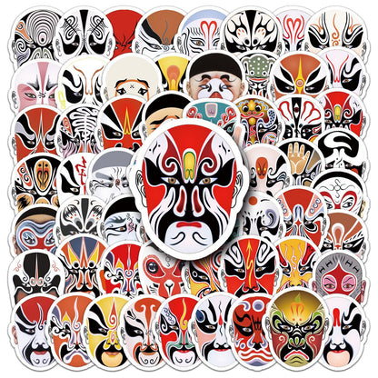 【Chinese Style Stickers】60 Pcs Peking Opera Facial Mask Waterproof Sticker Set｜Perfect for Journals, Luggage, Fridge, Suitcase, Car – Showcase Oriental Art Charm