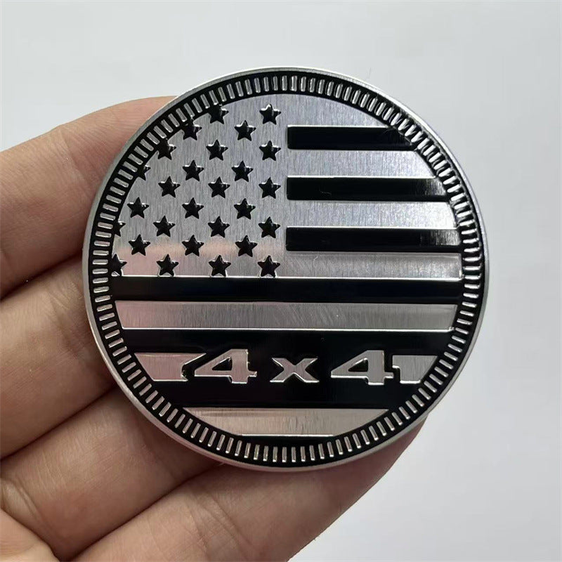 4x4 Rated Metal Badge for Jeep Wrangler | American Flag Off-Road Emblem