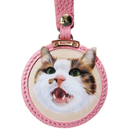 Custom Pet Leather Keychain｜Hand-Painted Real Leather Portrait Tag｜Unique Dog Cat Memorial Gift｜Heartwarming & Personalized