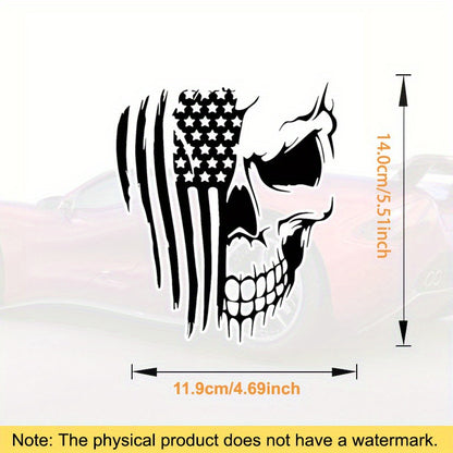 Car Decal Sticker – American Flag Skull with Long Hair | Patriotic Auto Decoration for Bold Riders