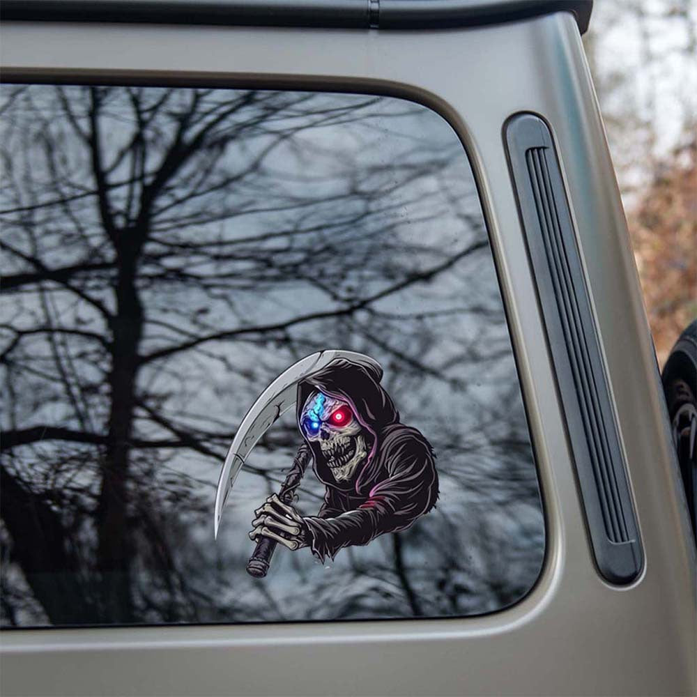 Car Scratch Cover Sticker 3D Funny Ghost Face Decal, Unique Skeleton Mechanical Style Cool Car Decoration