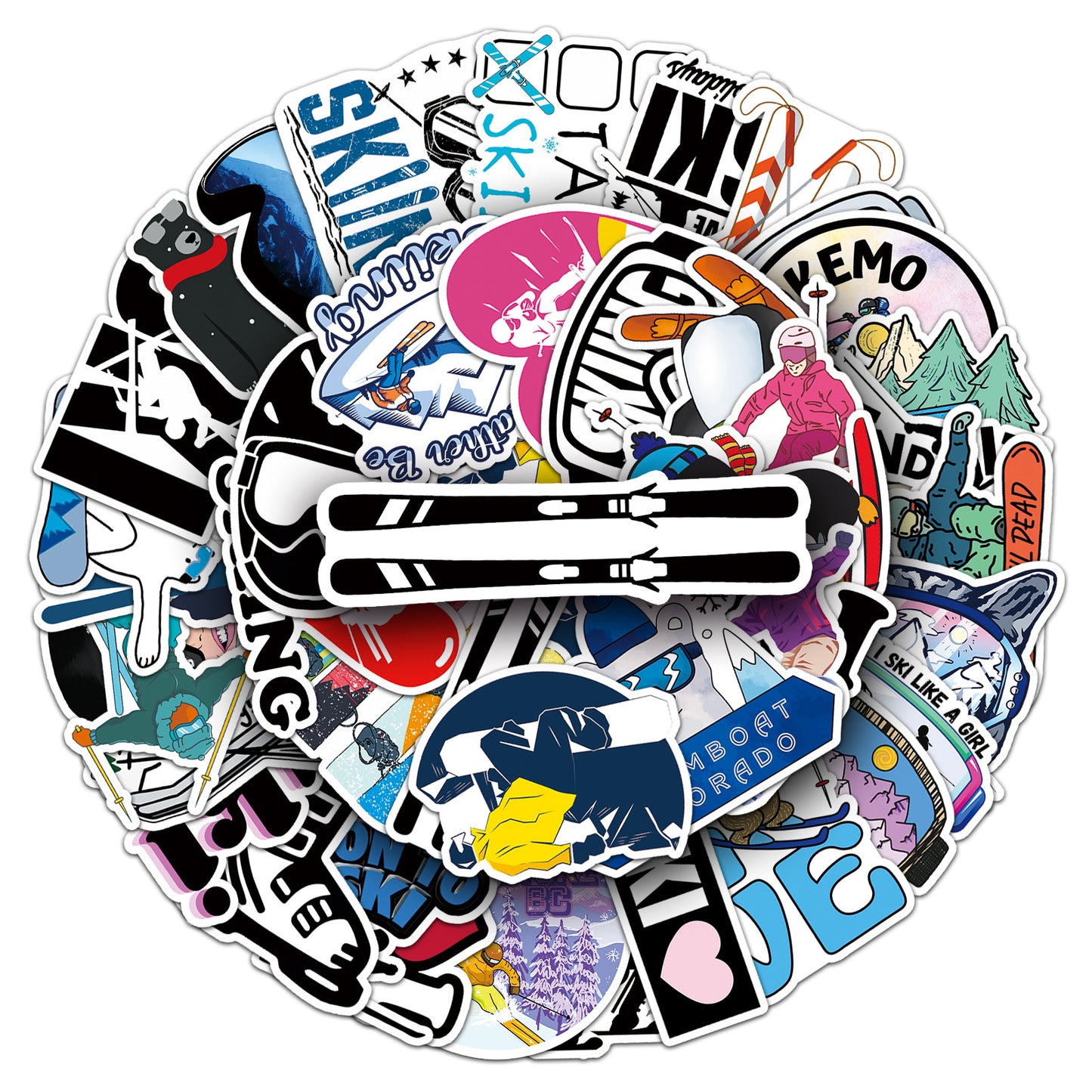 Ski Cartoon Sticker Pack – Waterproof & Durable, Personalized DIY for Skateboards & Luggage, Unleash Your Sporty Vibes