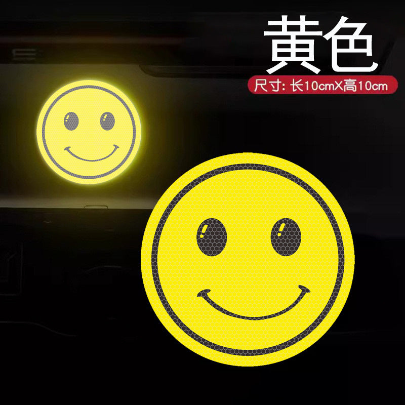 Reflective Car Decal Sticker – Cute Smiley Design | Glow-in-the-Dark Safety Alert for Vehicle Window & Body | Fun & Unique Auto Decor