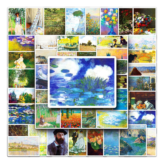 50PCS Monet-Inspired Art Stickers – DIY Aesthetic Decor for Phone Cases & Luggage, Trendy Graffiti to Express Your Creativity!