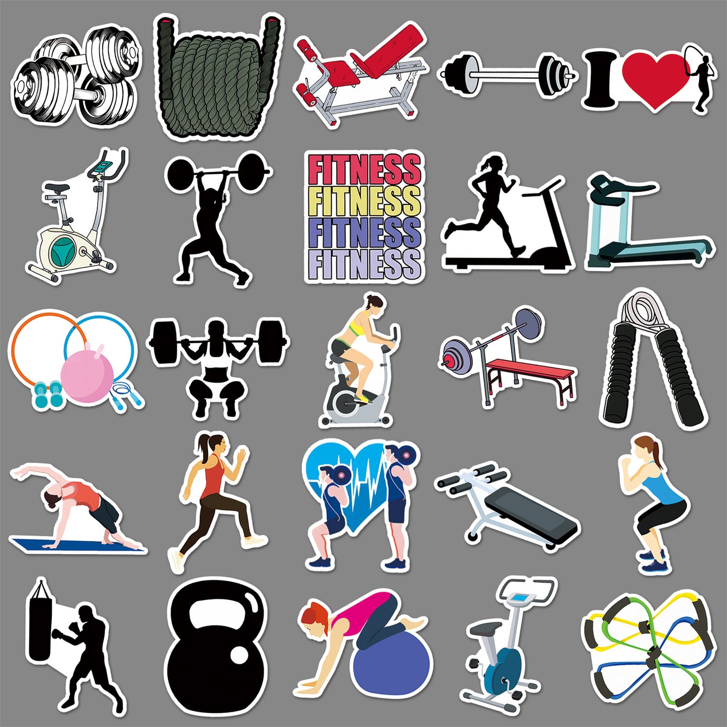 50PCS Fitness Cartoon Stickers | Waterproof & Durable | Personalized DIY | Motivational Weight Loss Life