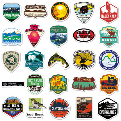 National Park Sticker Pack | Waterproof Removable Graffiti Decals | 50 Unique Travel Stickers to Brighten Your Luggage & Walls