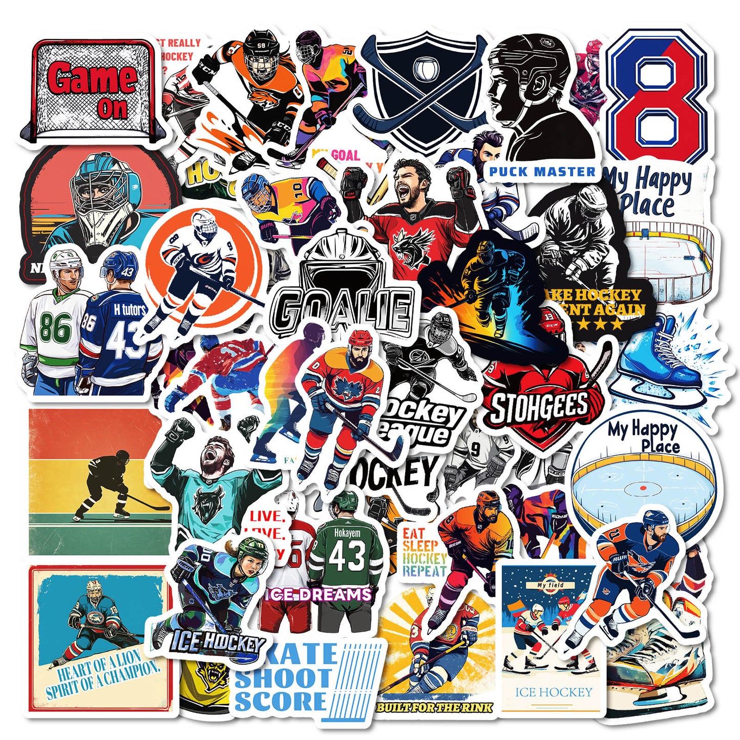 Hockey Stickers Pack – Waterproof Sports Decals for Laptops, Helmets, Fridges – 50 Cool Designs for Fans & Players