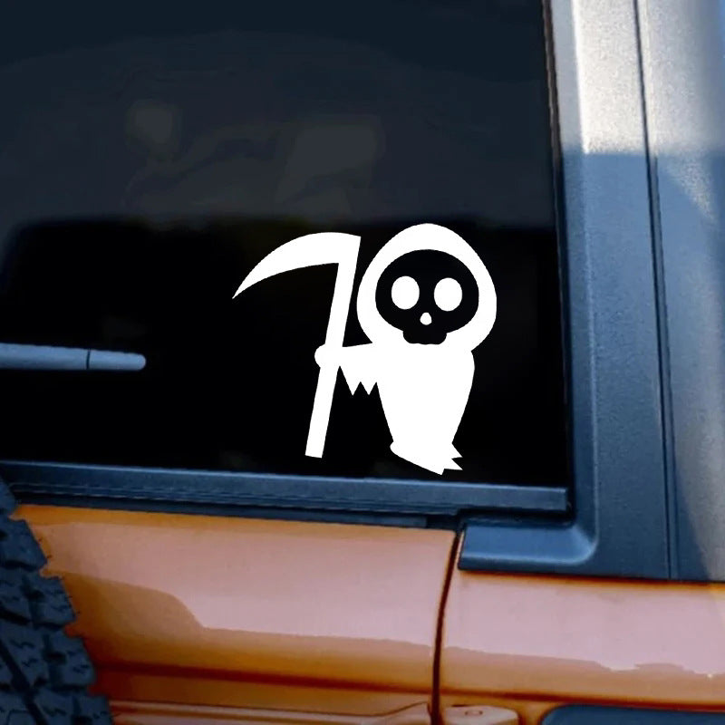 Car Sticker Reaper Skull Decal – Waterproof Horror Design for Laptop, Bumper & Window, Unique Gothic Decor
