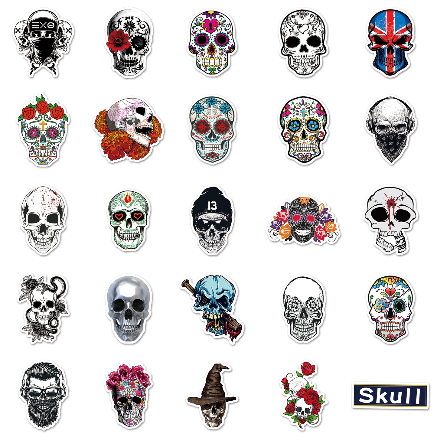 Halloween Skull Stickers – Holographic Graffiti Horror Faces | 50PCS for Laptops, Suitcases & More