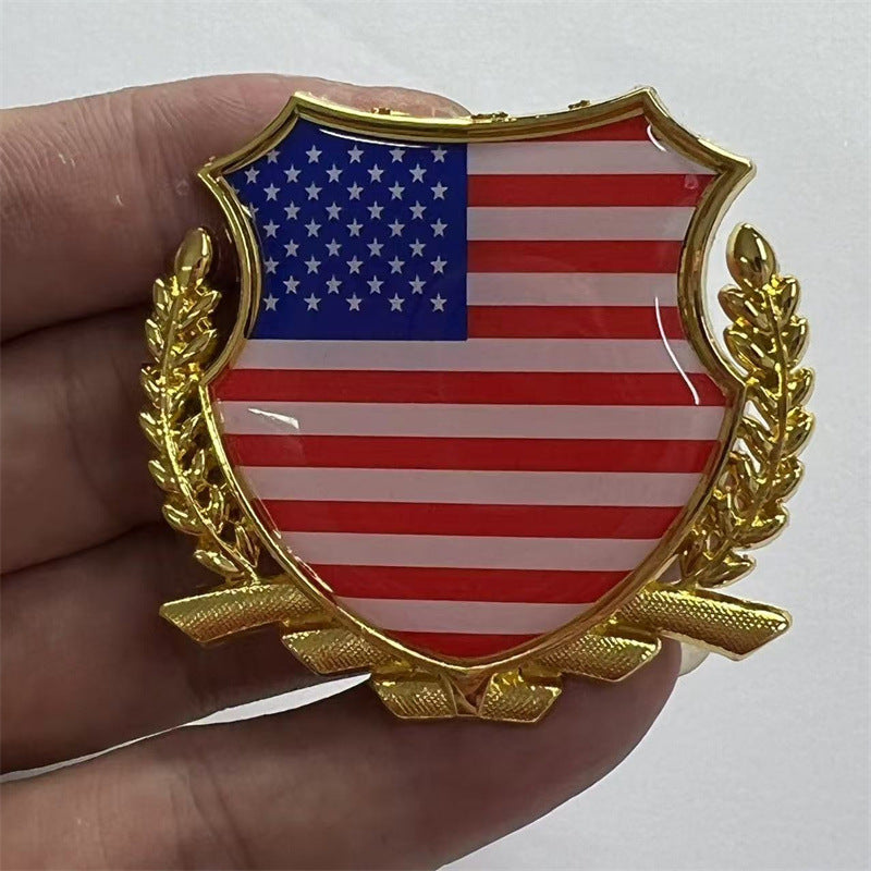 3D Metal American Flag Car Badge | Wheat Laurel Emblem | Truck Grille Tailgate Sticker