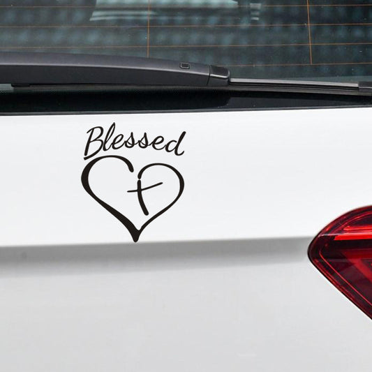Faith Car Decal – Blessed Heart Lettering Vinyl Sticker for Rear Window – Christian Inspirational Auto Decor