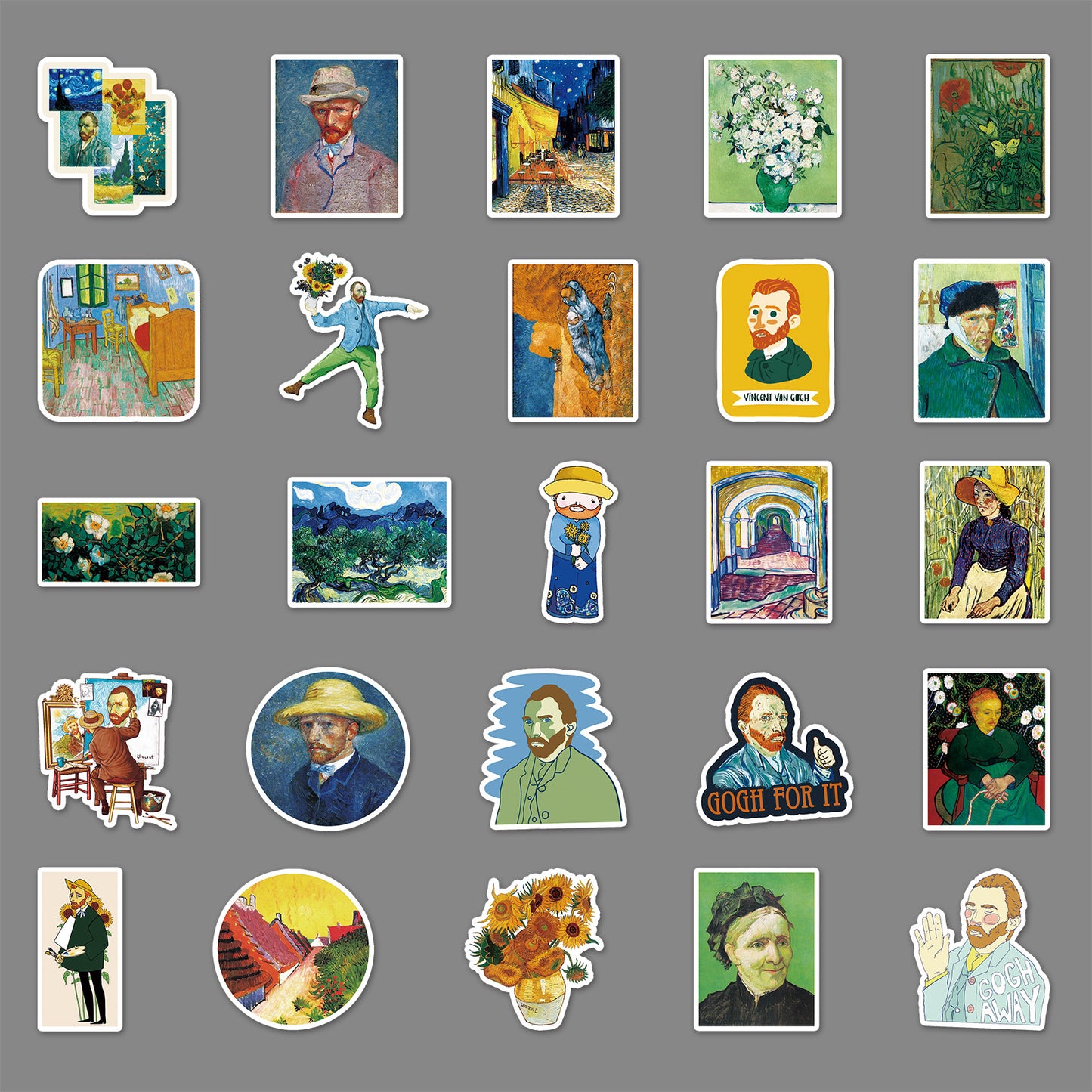 Van Gogh Sunflower Stickers – 50PCS DIY Art Decals for Luggage, Fridge, Car – Aesthetic & Creative Gift