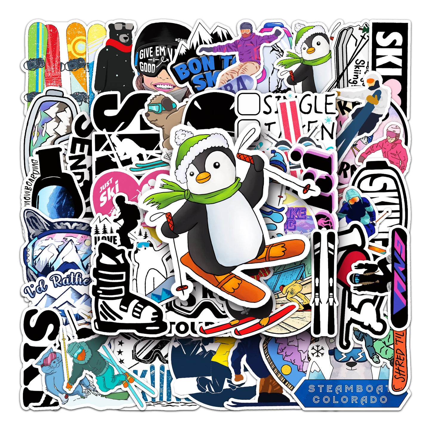 Ski Cartoon Sticker Pack – Waterproof & Durable, Personalized DIY for Skateboards & Luggage, Unleash Your Sporty Vibes