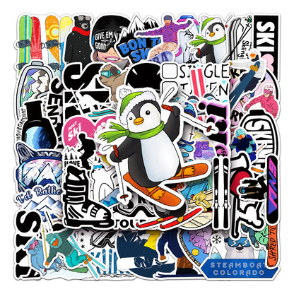 Ski Cartoon Sticker Pack – Waterproof & Durable, Personalized DIY for Skateboards & Luggage, Unleash Your Sporty Vibes
