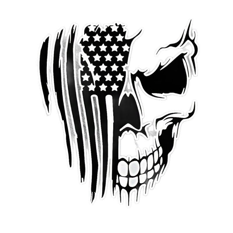 Car Decal Sticker – American Flag Skull with Long Hair | Patriotic Auto Decoration for Bold Riders