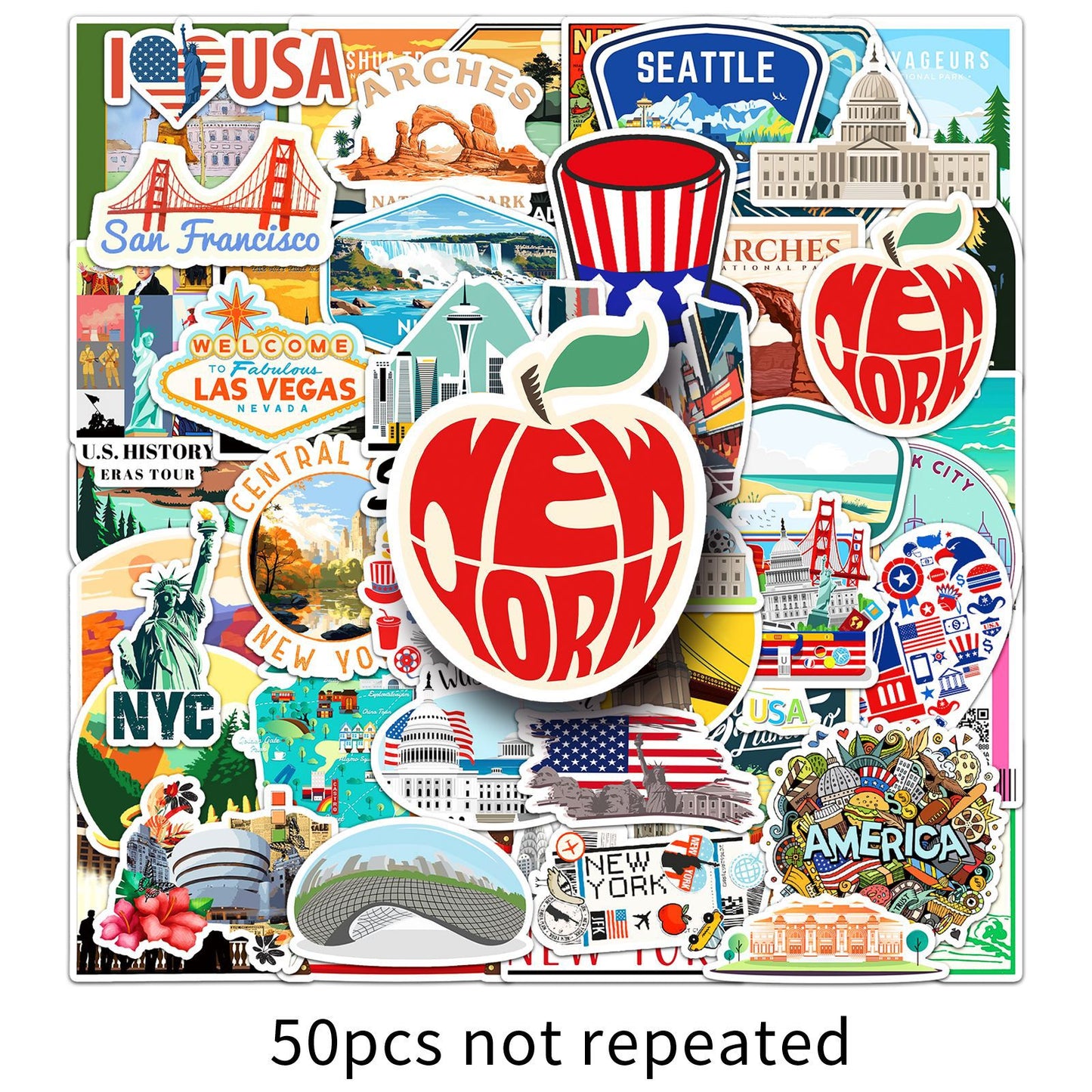 50 PCS American Travel Graffiti Stickers | Custom Decor for Luggage, Water Bottles, Phone Cases & More | Unique USA Vacation Stickers for Personalization