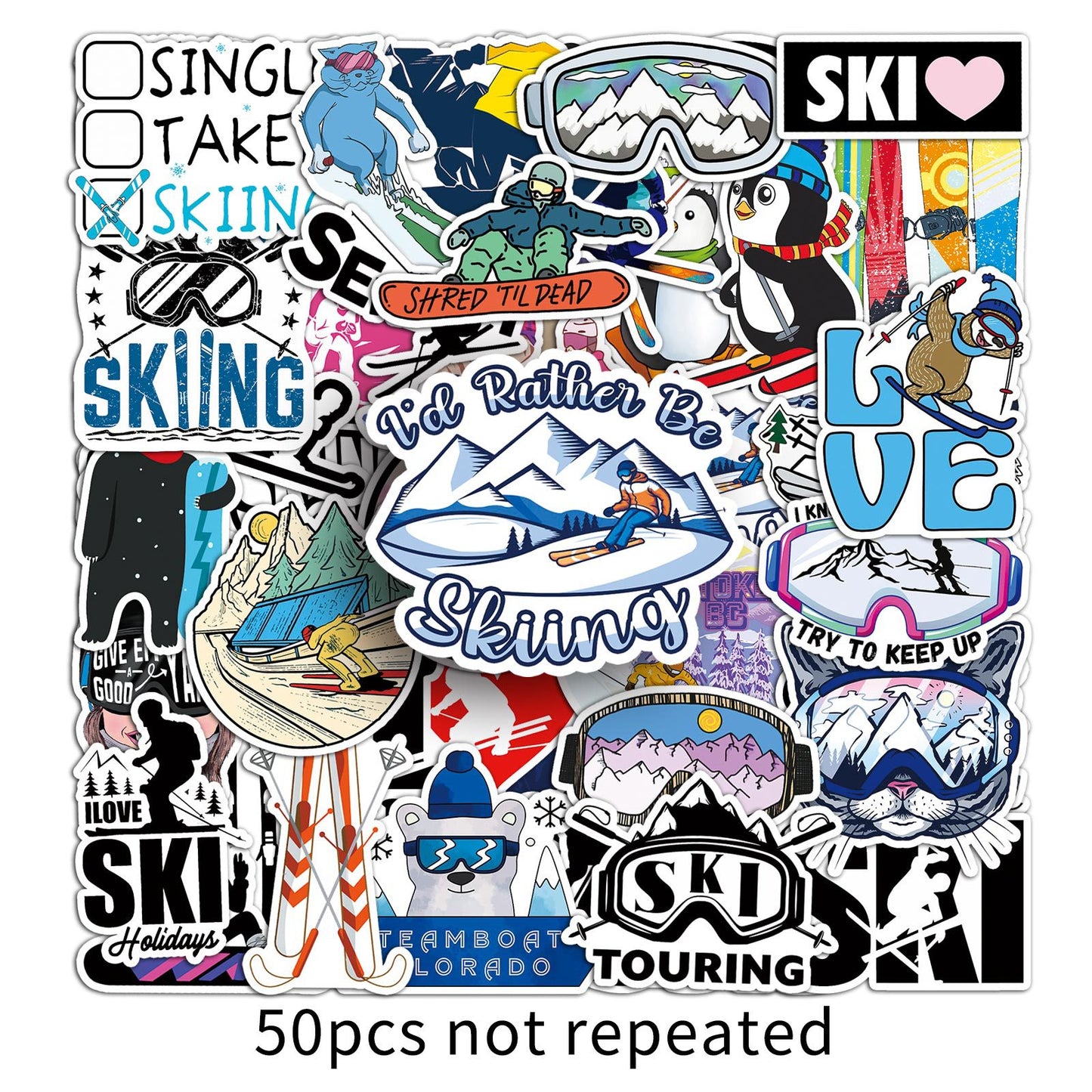 Ski Cartoon Sticker Pack – Waterproof & Durable, Personalized DIY for Skateboards & Luggage, Unleash Your Sporty Vibes