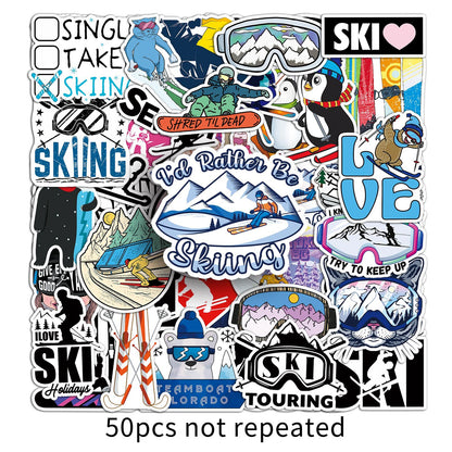 Ski Cartoon Sticker Pack – Waterproof & Durable, Personalized DIY for Skateboards & Luggage, Unleash Your Sporty Vibes