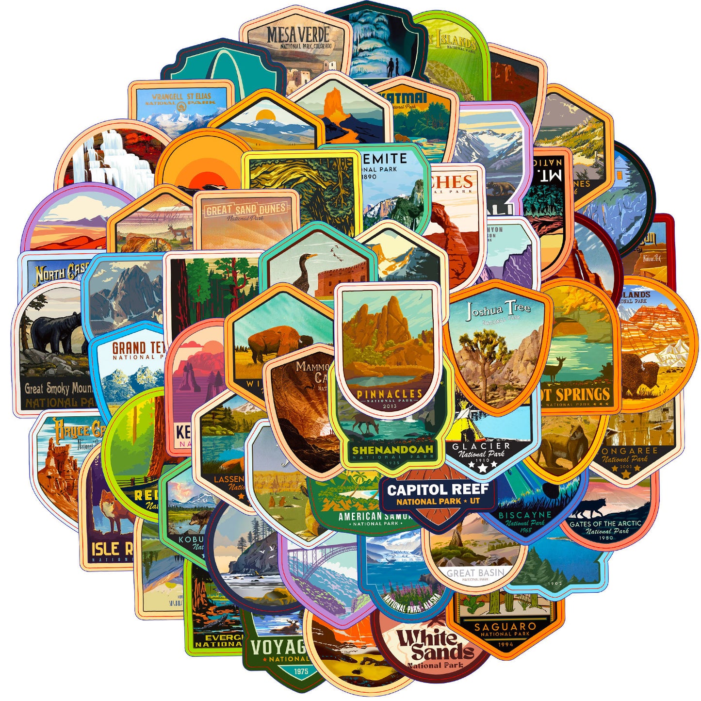 63PCS National Park Stickers – Waterproof Outdoor Nature Decals, Travel Aesthetic for Adventure Lovers