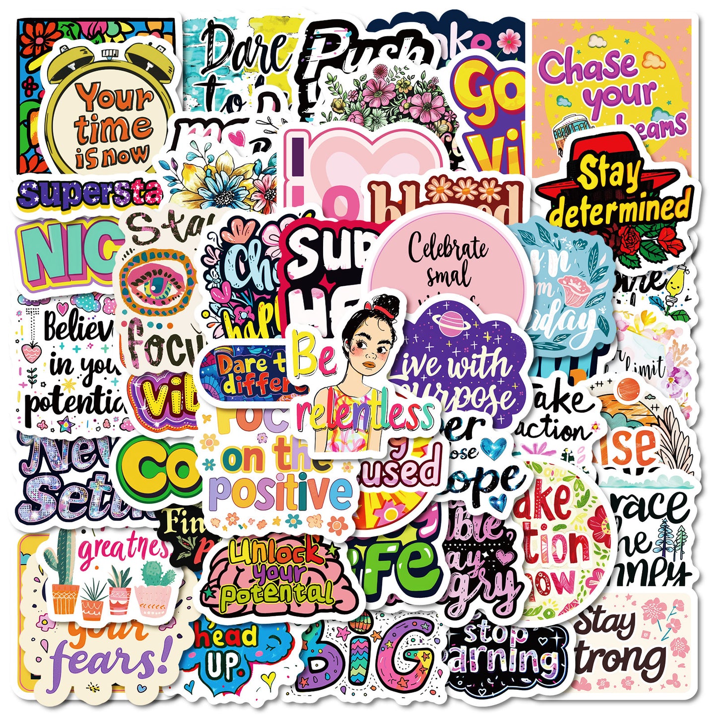 Inspirational Quote Stickers Pack – Waterproof Vinyl Decals for Laptops, Water Bottles & More | 50 Unique Positive Designs for DIY & Motivation