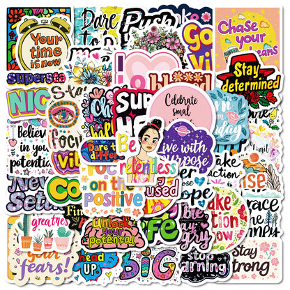 Inspirational Quote Stickers Pack – Waterproof Vinyl Decals for Laptops, Water Bottles & More | 50 Unique Positive Designs for DIY & Motivation