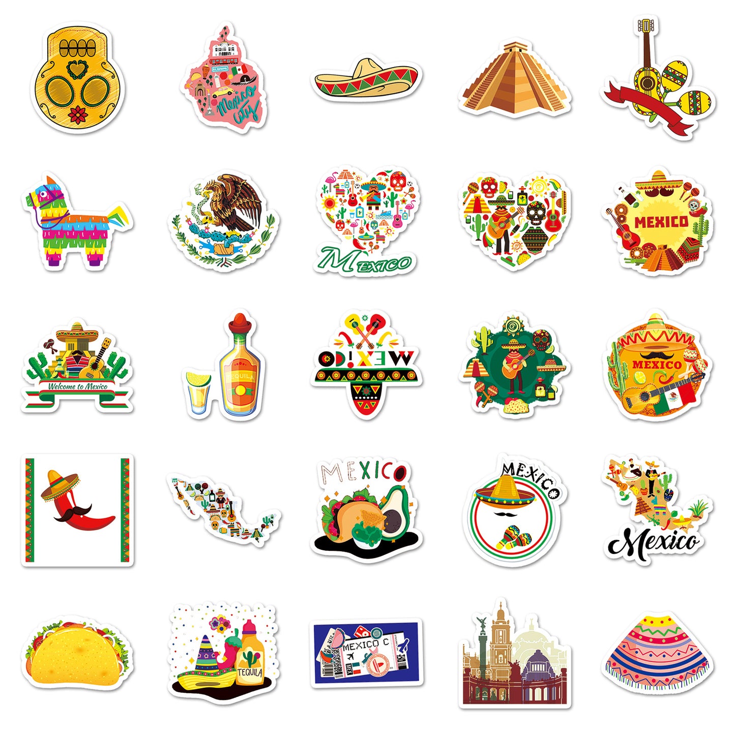 Mexico Travel Stickers Pack – 50PCS Waterproof Graffiti Decals for Luggage, Laptop & Scrapbook | Vibrant Mexican Landmarks & Culture