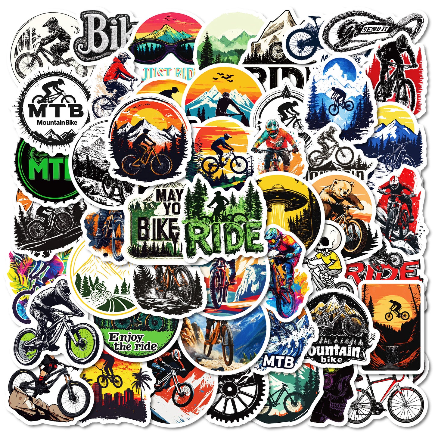 50PCS Outdoor Cycling Stickers Pack – Waterproof Durable Bike Decals for Helmets, Bottles & Gear