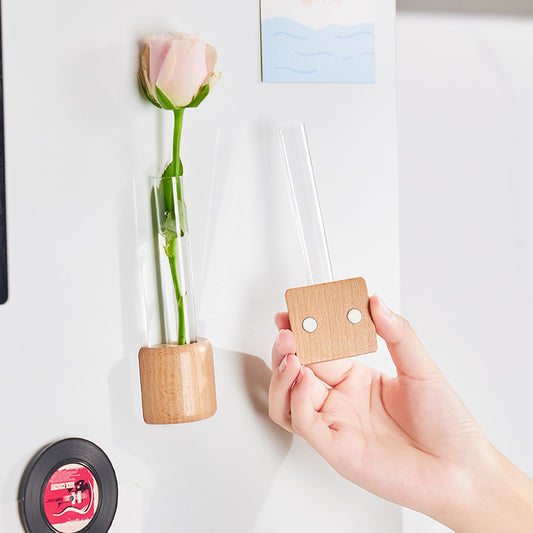 Wooden Fridge Magnet Vase | Magnetic Test Tube Design + Wall Hanging Hydroponics | Creative Home Decor | Aesthetic Ins-style Mini Vase for Plant Lovers