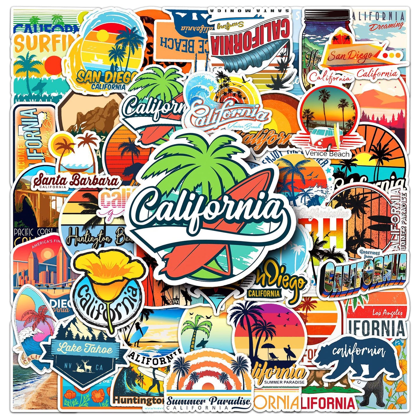 California Travel Stickers – 50PCS Graffiti Luggage Decals | Waterproof & Durable | Express Your Wanderlust