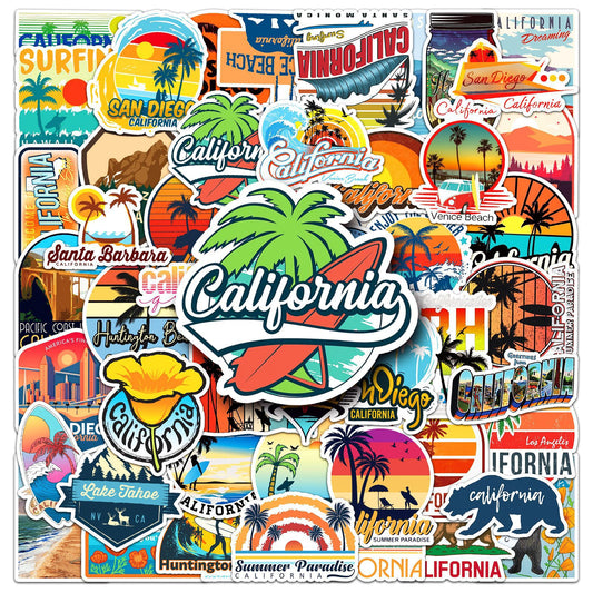 California Travel Stickers – 50PCS Graffiti Luggage Decals | Waterproof & Durable | Express Your Wanderlust