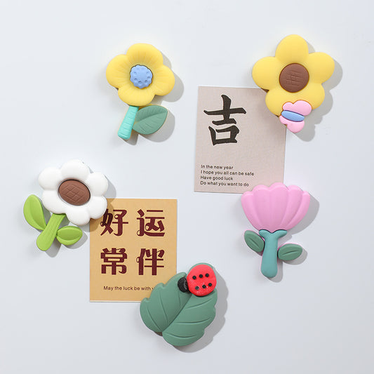 Flower Refrigerator Magnets - Soft Rubber Fridge Stickers with Adorable Cartoon Designs, Vintage Floral Whiteboard Decor for Home & Office