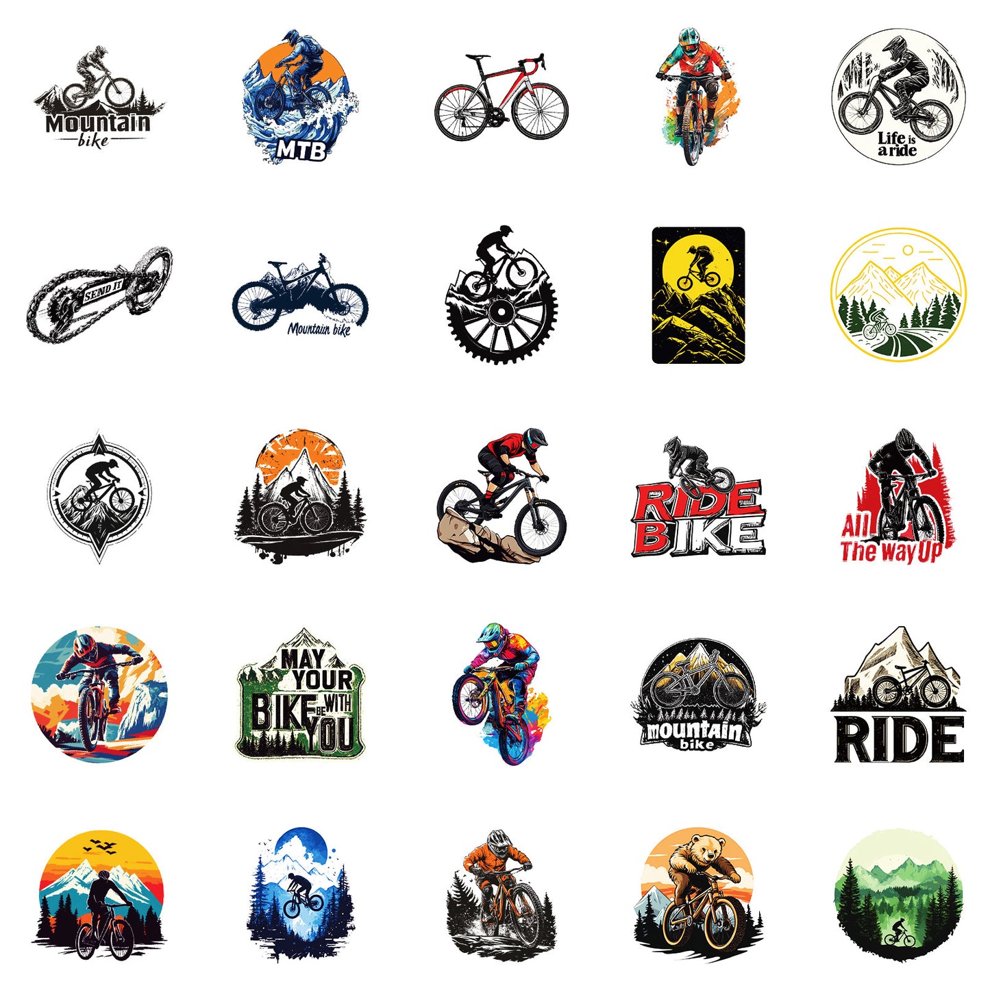 50PCS Outdoor Cycling Stickers Pack – Waterproof Durable Bike Decals for Helmets, Bottles & Gear