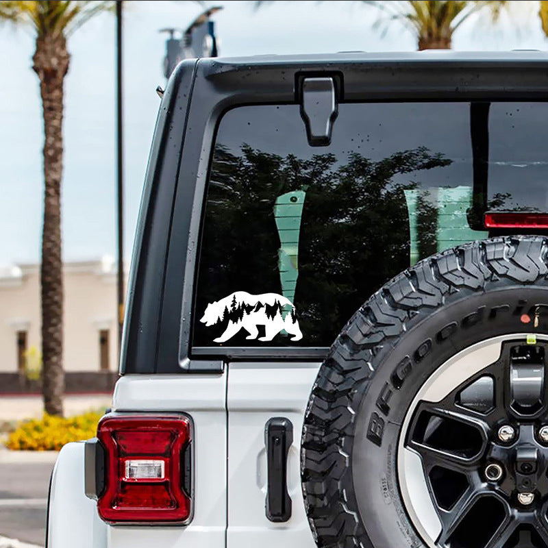 Car Sticker Snow Mountain Bear Window Decal Waterproof & Durable Unique Outdoor Decor Warm Nature Style