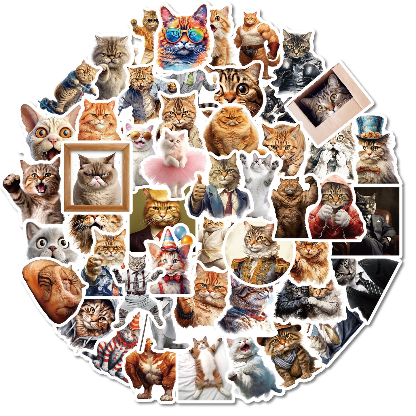 Cat Stickers】50PCS Funny Realistic Cat Head Waterproof Decals | DIY Laptop Cup Decor | Unique & Quirky Gift Idea