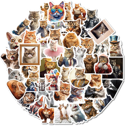 Cat Stickers】50PCS Funny Realistic Cat Head Waterproof Decals | DIY Laptop Cup Decor | Unique & Quirky Gift Idea