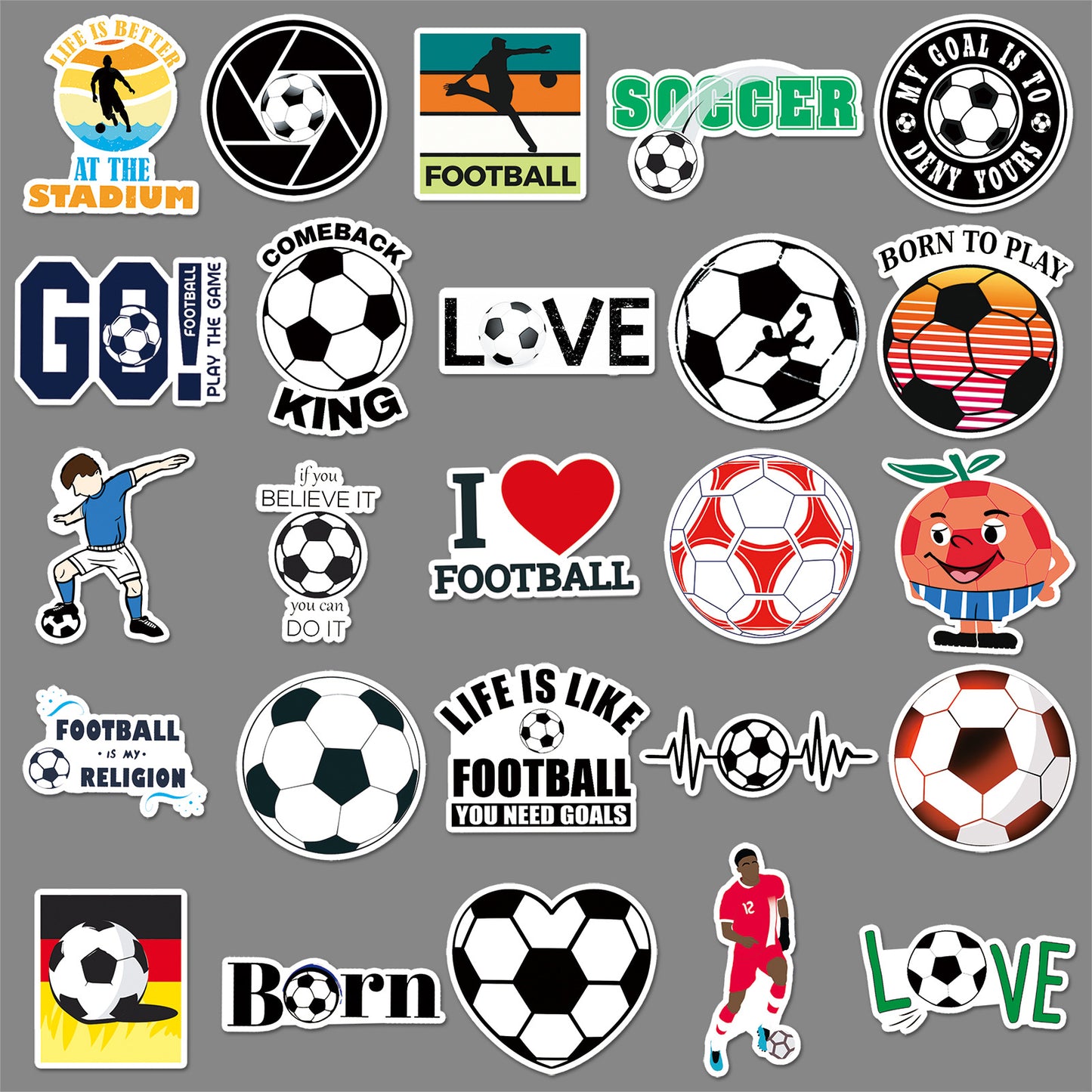 50PCS Waterproof Football Sticker Pack – Creative Cartoon Graffiti for DIY Skateboards, Luggage & More
