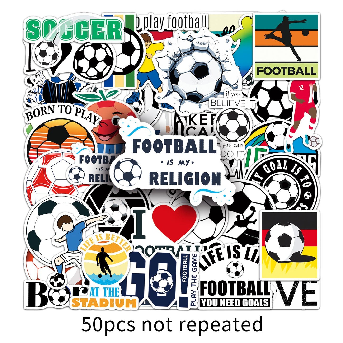 50PCS Waterproof Football Sticker Pack – Creative Cartoon Graffiti for DIY Skateboards, Luggage & More