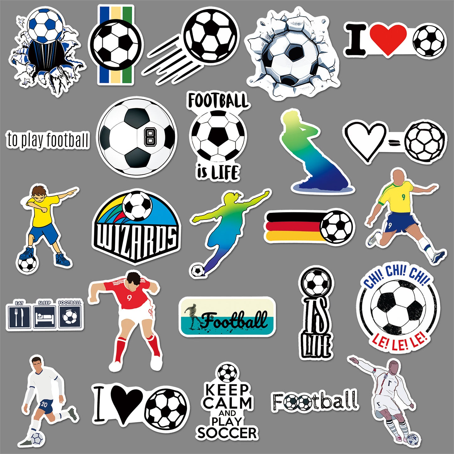 50PCS Waterproof Football Sticker Pack – Creative Cartoon Graffiti for DIY Skateboards, Luggage & More
