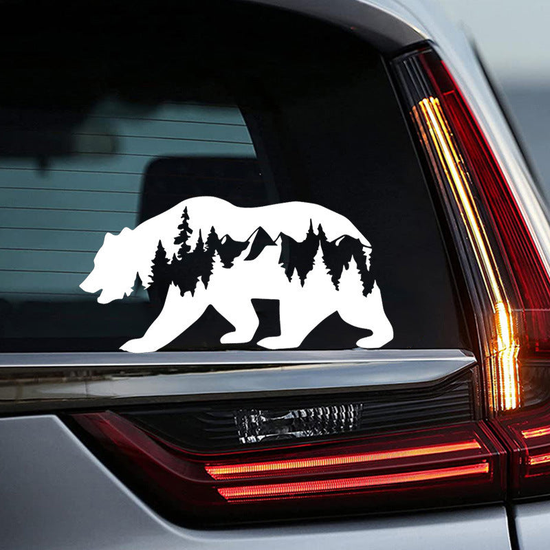 Car Sticker Snow Mountain Bear Window Decal Waterproof & Durable Unique Outdoor Decor Warm Nature Style