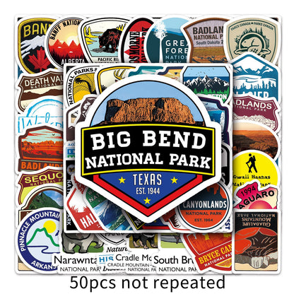 National Park Sticker Pack | Waterproof Removable Graffiti Decals | 50 Unique Travel Stickers to Brighten Your Luggage & Walls