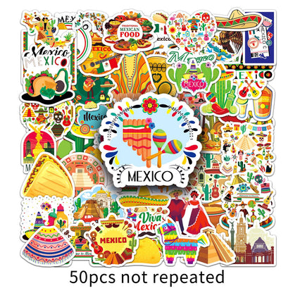Mexico Travel Stickers Pack – 50PCS Waterproof Graffiti Decals for Luggage, Laptop & Scrapbook | Vibrant Mexican Landmarks & Culture