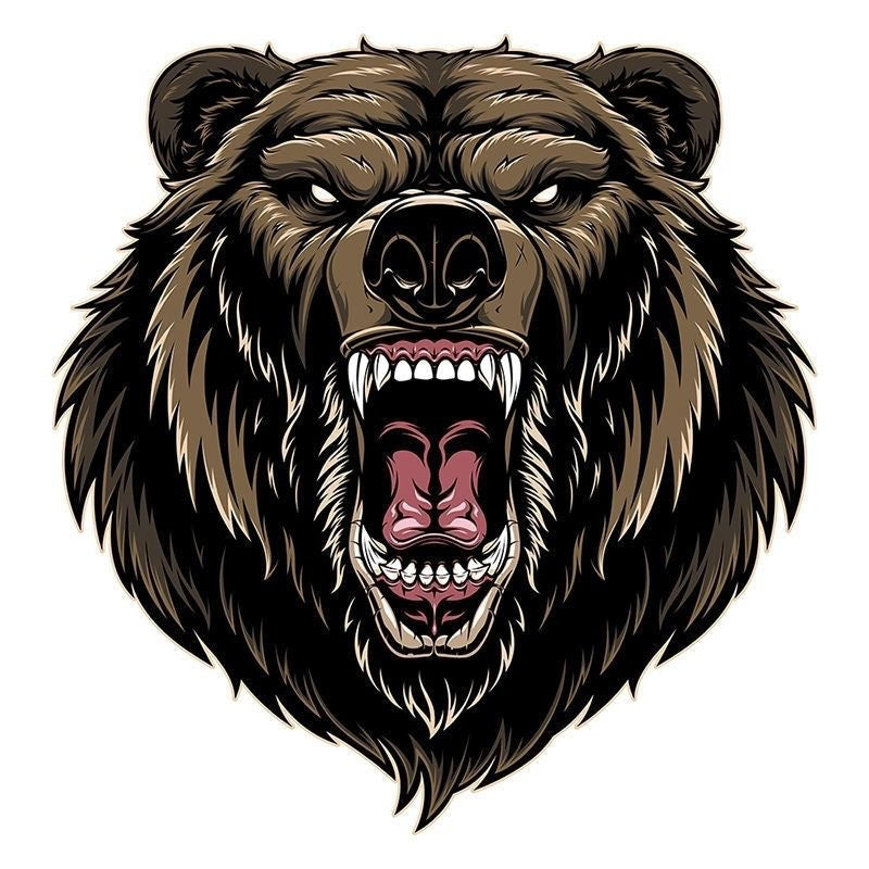 Car & Motorcycle Sticker – Roaring Brown Bear Portrait, Waterproof Sunproof Animal Decal, Bold Eye-Catching Design