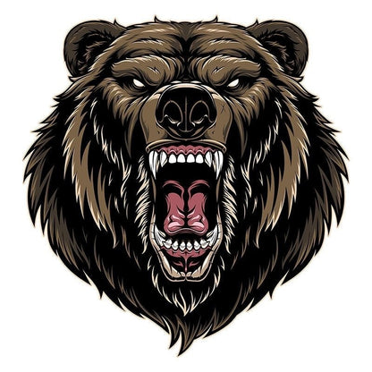 Car & Motorcycle Sticker – Roaring Brown Bear Portrait, Waterproof Sunproof Animal Decal, Bold Eye-Catching Design
