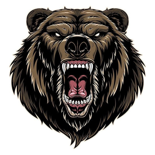 Car & Motorcycle Sticker – Roaring Brown Bear Portrait, Waterproof Sunproof Animal Decal, Bold Eye-Catching Design