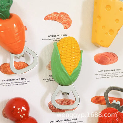 Creative Magnetic 3D Carrot & Corn Bottle Opener | Fridge Magnet Decor | Cute & Functional Kitchen Gadget