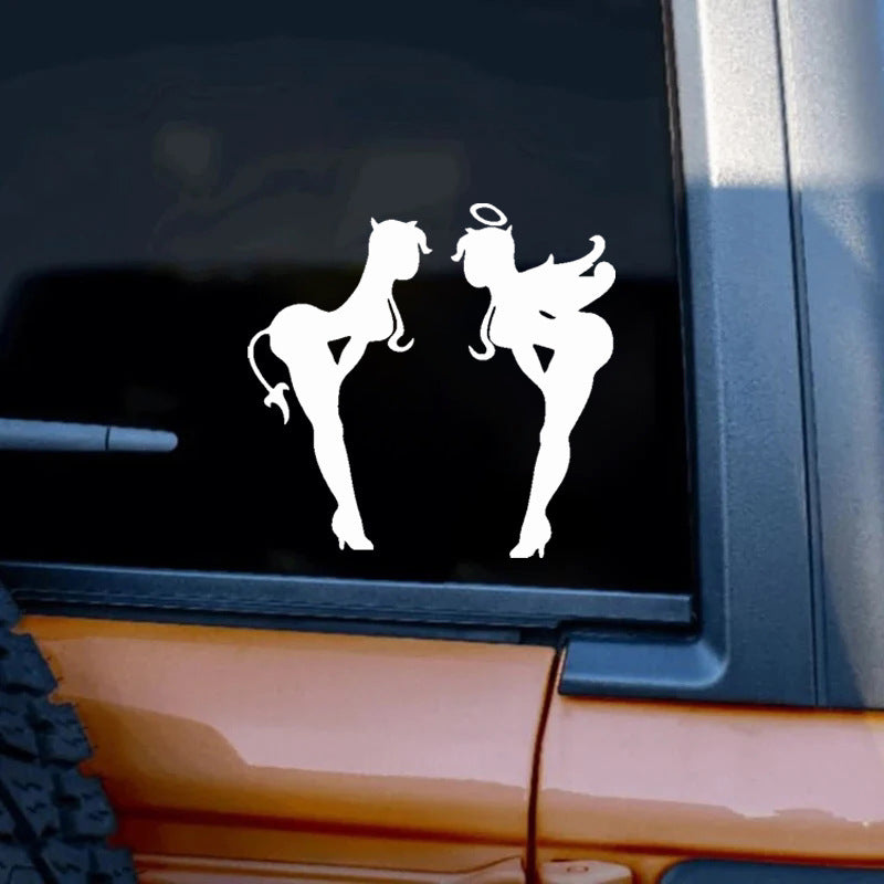 Car Sticker Angel Demon Cartoon Scratch Cover Unique Bumper Window Decor Cute Cool Vinyl Decal