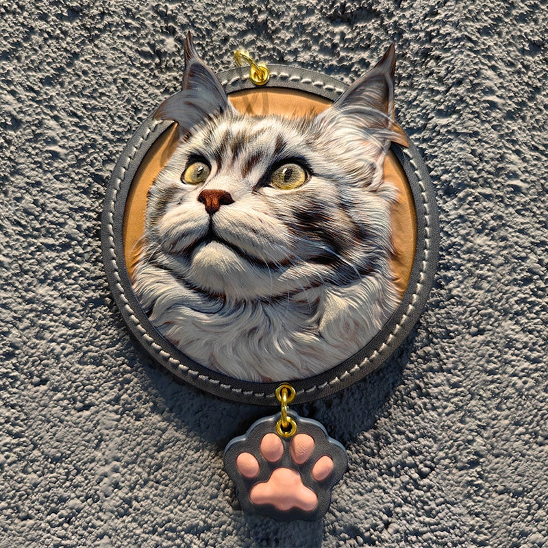 Custom Leather Pet Name Keychain | Handmade Cat Dog Memorial Tag | Maine Coon Gift Charm